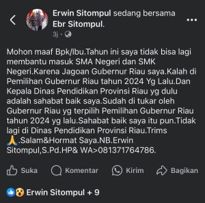 Sulit Merapat ke Plt Kadisdik Riau, Pengakuan Konyol Erwin Sitompul di Facebook Ditertawai Netizen