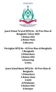 Susunan Peringkat Juara MTQ Ke-43 Provinsi Riau 2025 Kabupaten Bengkalis