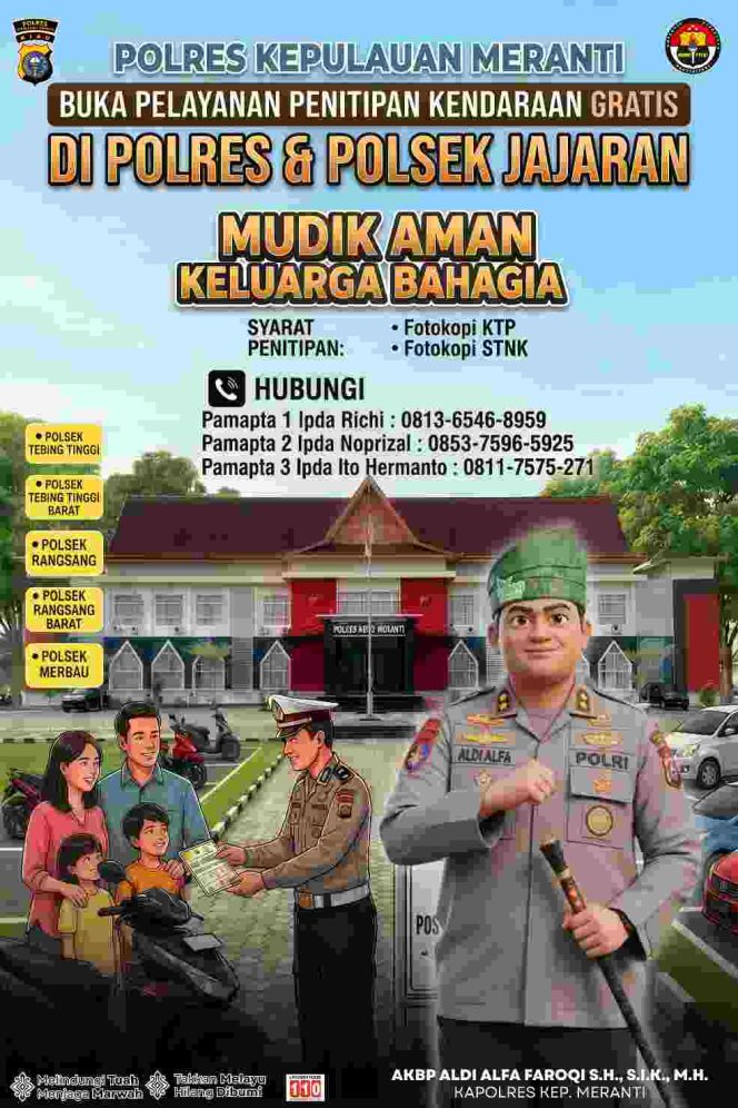 
					Mudik Aman, Keluarga Bahagia: Polres Meranti Buka Layanan Penitipan Kendaraan Gratis