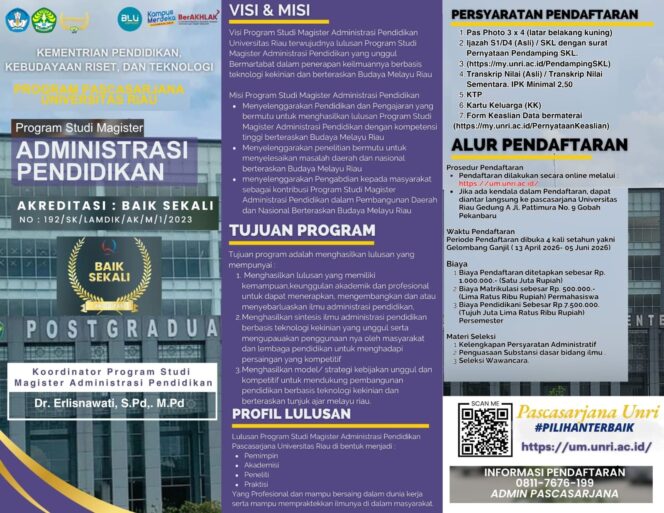 
					Program Magister Administrasi Pendidikan UNRI Buka Pendaftaran, Akreditasi “Baik Sekali” Jadi Daya Tarik