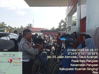 Jaga Harkamtibmas, Polsek Pangean Intensifkan Patroli Rutin di SPBU dan Objek Vital