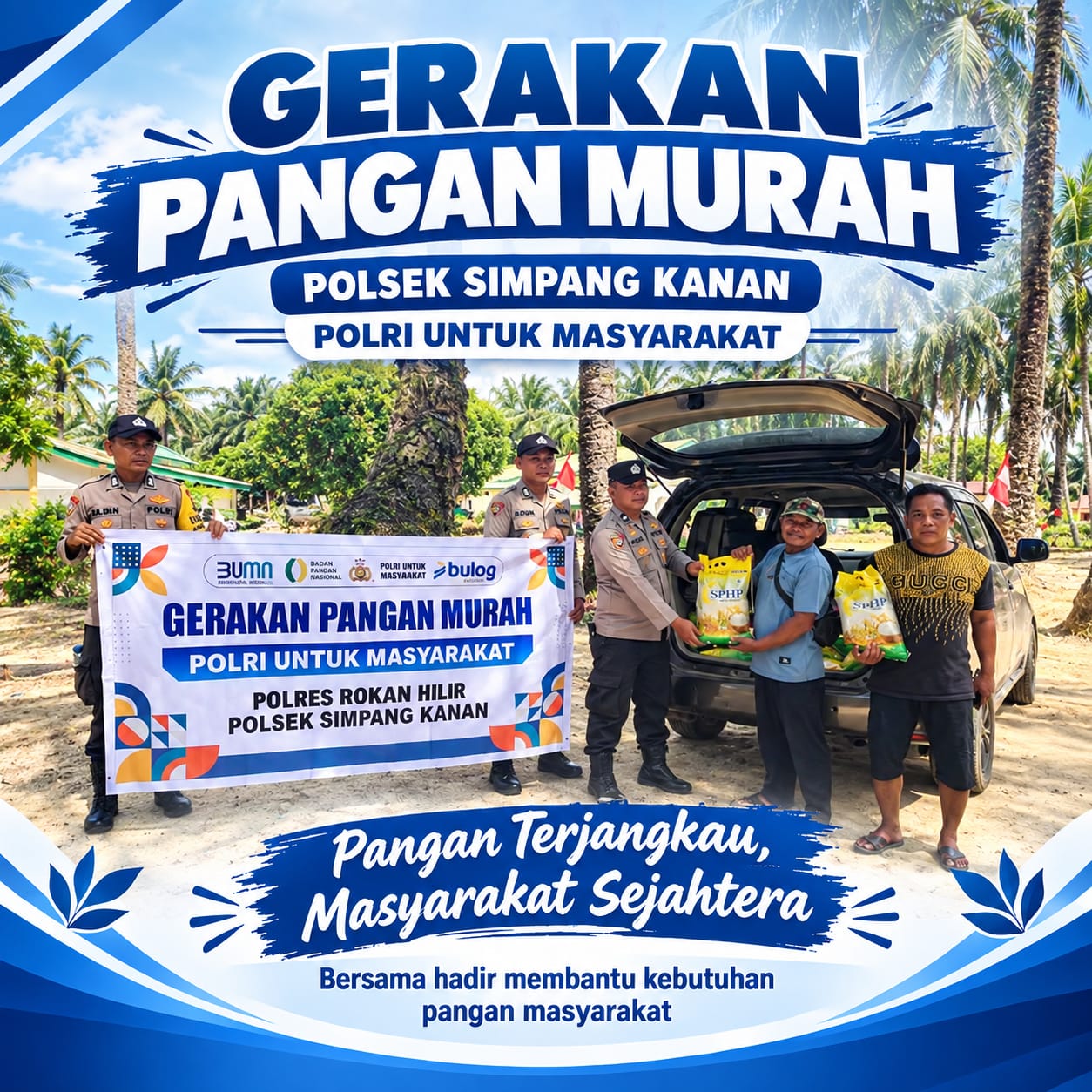 Gerakan Pangan Murah, Polsek Simpang Kanan Polres Rohil Salurkan Sembako Murah Bersama BULOG Dumai
