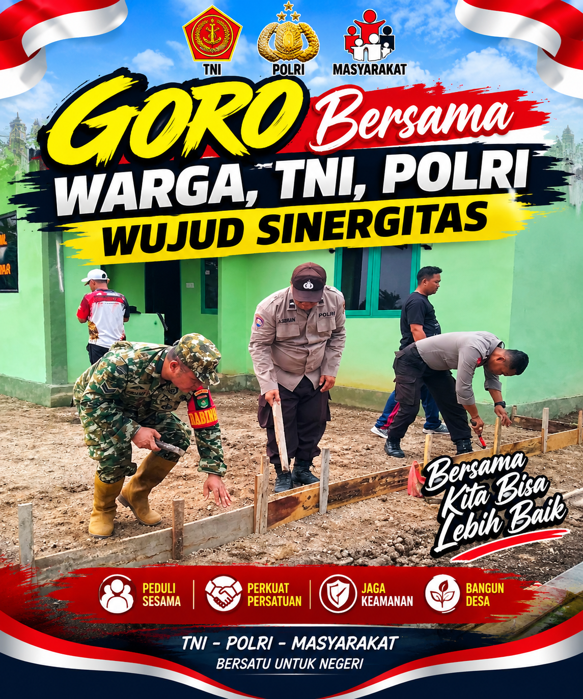 Semenisasi Halaman Pos Ramil Rantau Kopar, Wujud Sinergitas Warga Gotong Royong Bersama TNI-POLRI